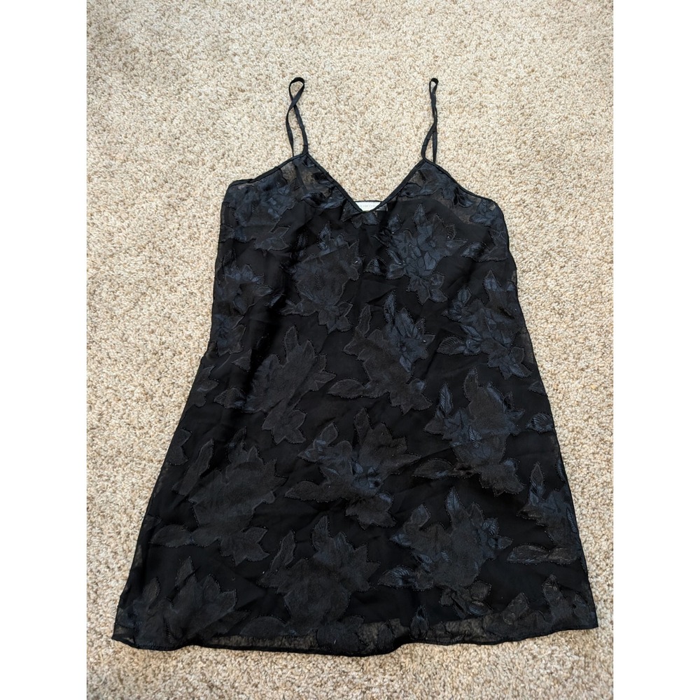 Maidenform Black Floral Burnout Sheer Mesh‎ Slip Camisole Top Large Vintage USA